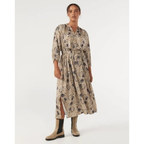 COMMONRY The Paisley Print Multicoloured Silky Belted Maxi Dress - Picture 1 of 16